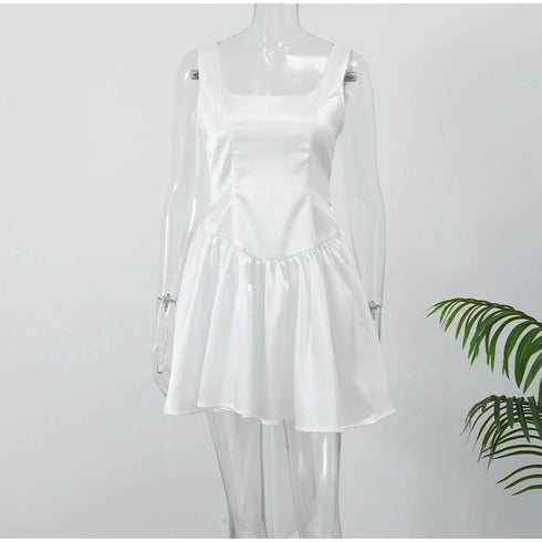 Satin Mini Dress for Women with Big Bow and Backless Design